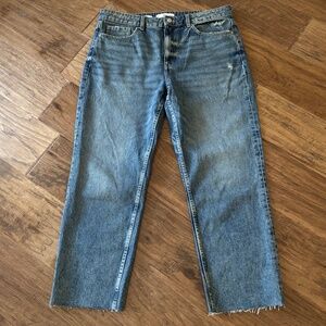 MNG Blanca Blue Denim Classic Straight Leg Frayed Hem Jeans Women's Size 12